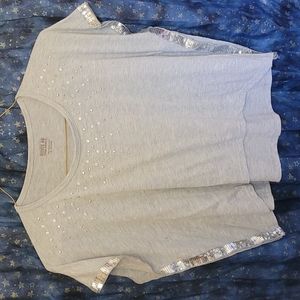 🍂3/$10 Route 66 Grey Batwing Crop Top with Sparkly Glitzy Sequins & Rhinestones